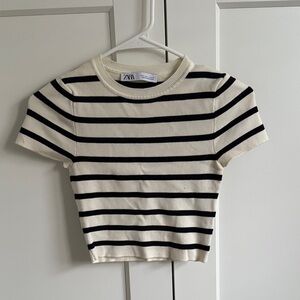 Zara Black and Cream Striped Tee